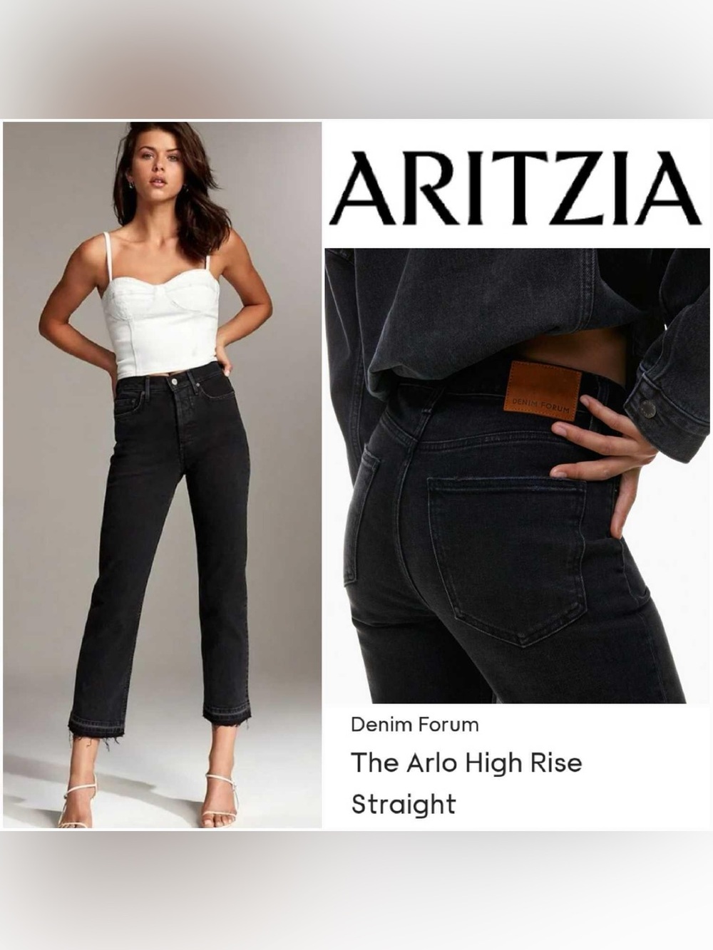 Denim Forum Size 26 The Arlo Hi-Rise Straight Jean Raw Hem - Black